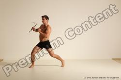 Underwear Fighting Man White Muscular Short Brown Dynamic poses Academic